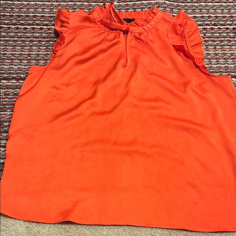 Ann Taylor Women's  Tie Neck Orange Ruffle Popover Top Neon Orange